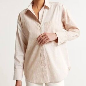 ABERCROMBIE Beige Tan Striped Oversized Poplin Women’s Button Down Shirt L